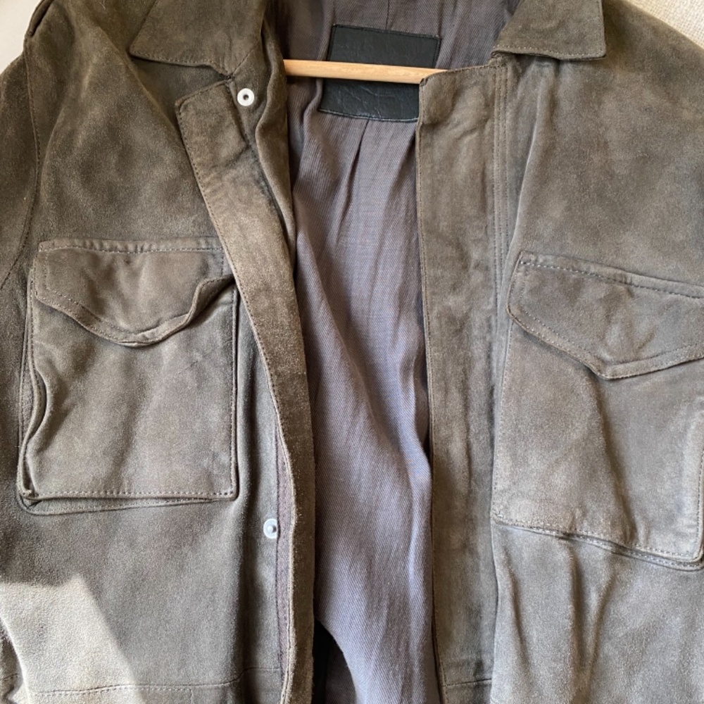 COPY - ALLSAINTS CREW SUEDE LEATHER JACKET GREEN - Picture 6 of 7